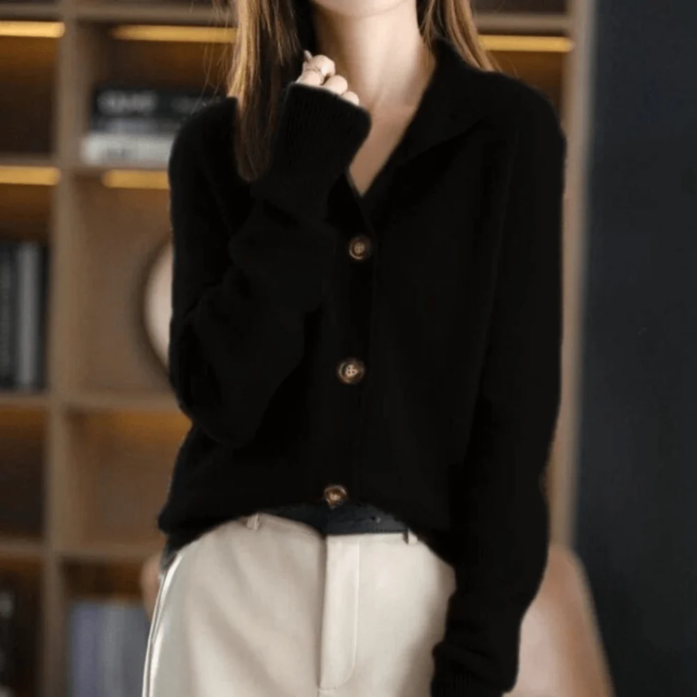 Women's Cardigan - Woolmix - Relaxed Fit - V-neck with Button Closure - Ribbed Trims - Image 7