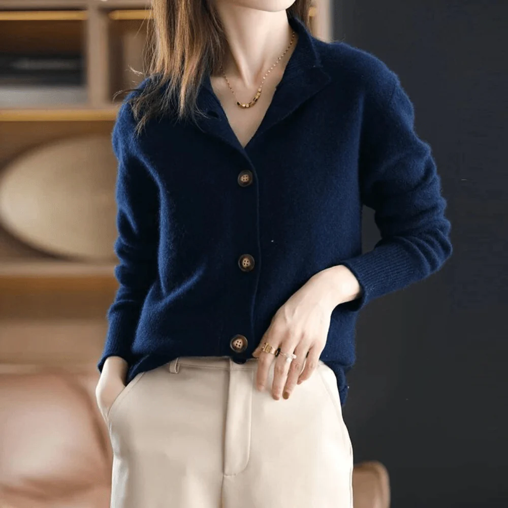 Women's Cardigan - Woolmix - Relaxed Fit - V-neck with Button Closure - Ribbed Trims - Image 8