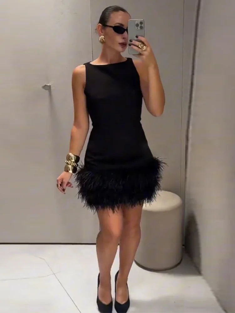 Feather | Mini dress with feather trim - Image 2