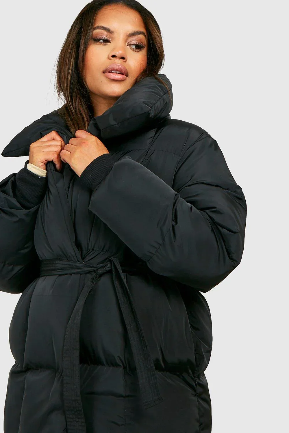 Women's Puffer Jacket - Quilted - Oversized Fit - With Waist Belt - High Collar - Image 4
