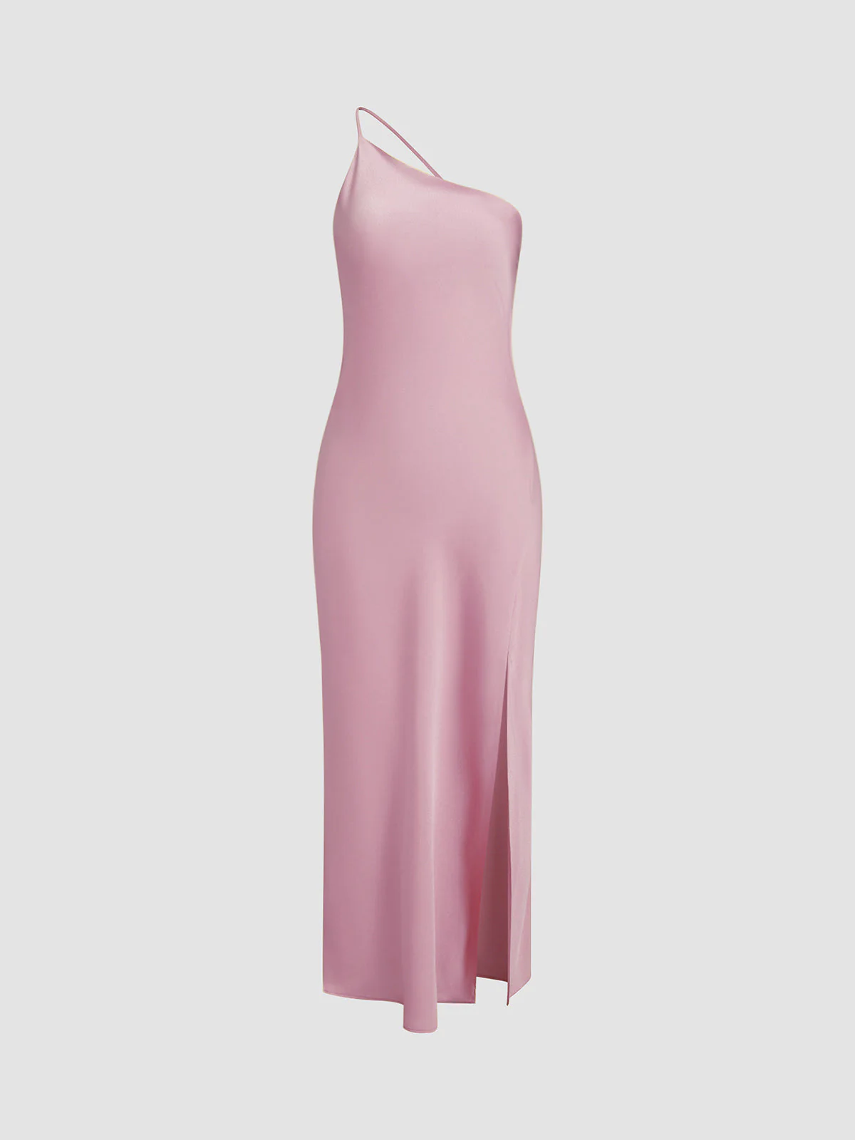 Ladies Slip Dress – Silky-Soft Satin Look – One-Shoulder – Midi Length – With Slit - Image 12