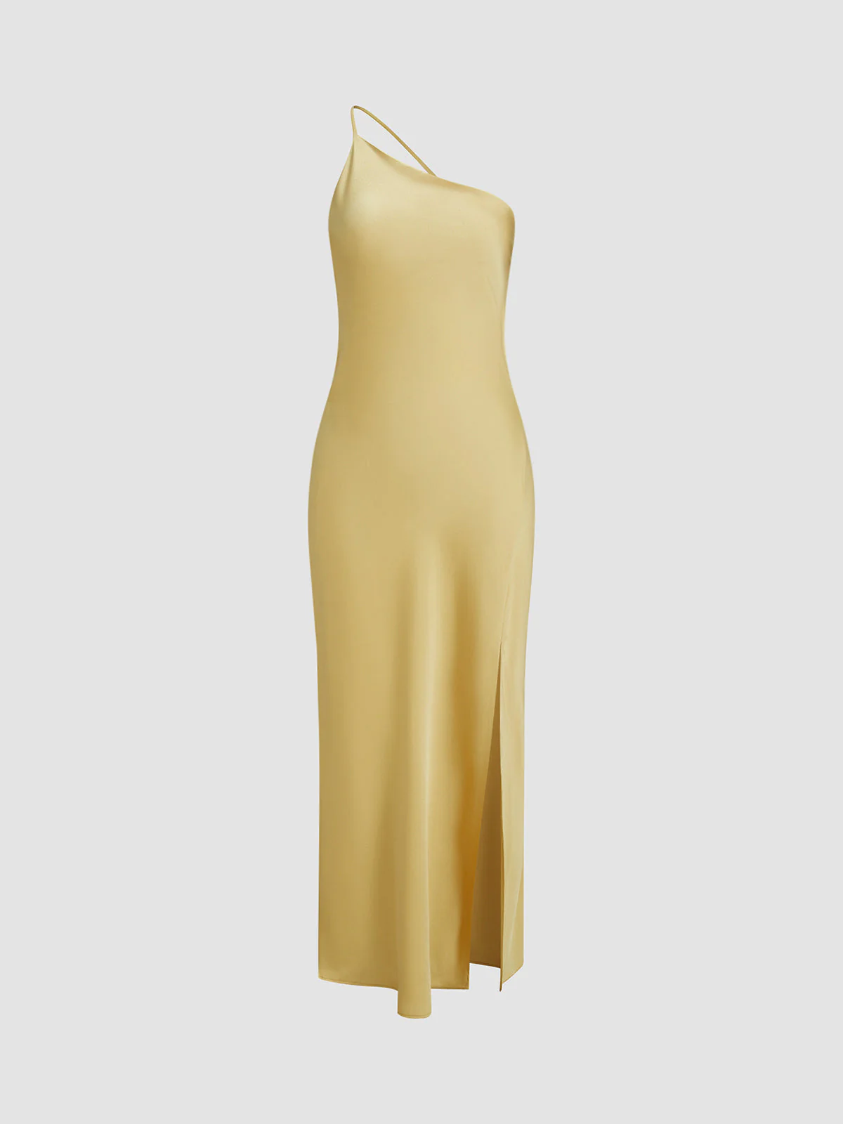Ladies Slip Dress – Silky-Soft Satin Look – One-Shoulder – Midi Length – With Slit - Image 3