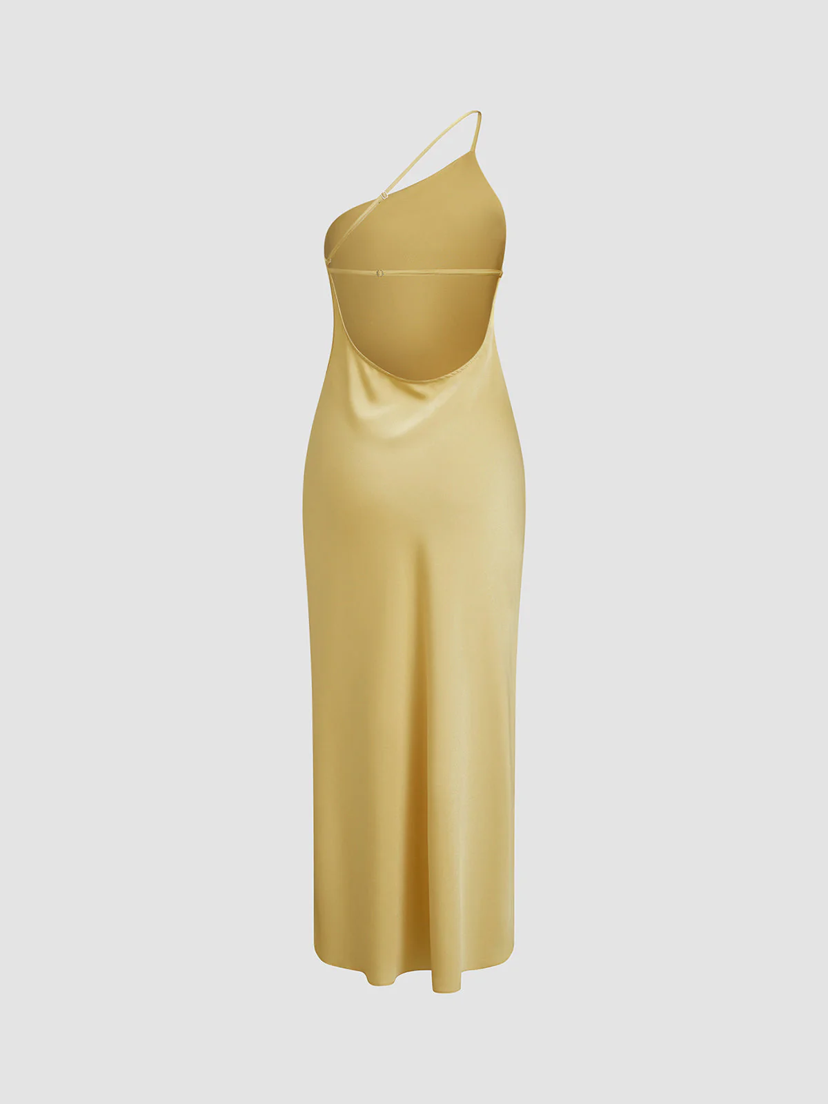Ladies Slip Dress – Silky-Soft Satin Look – One-Shoulder – Midi Length – With Slit - Image 4