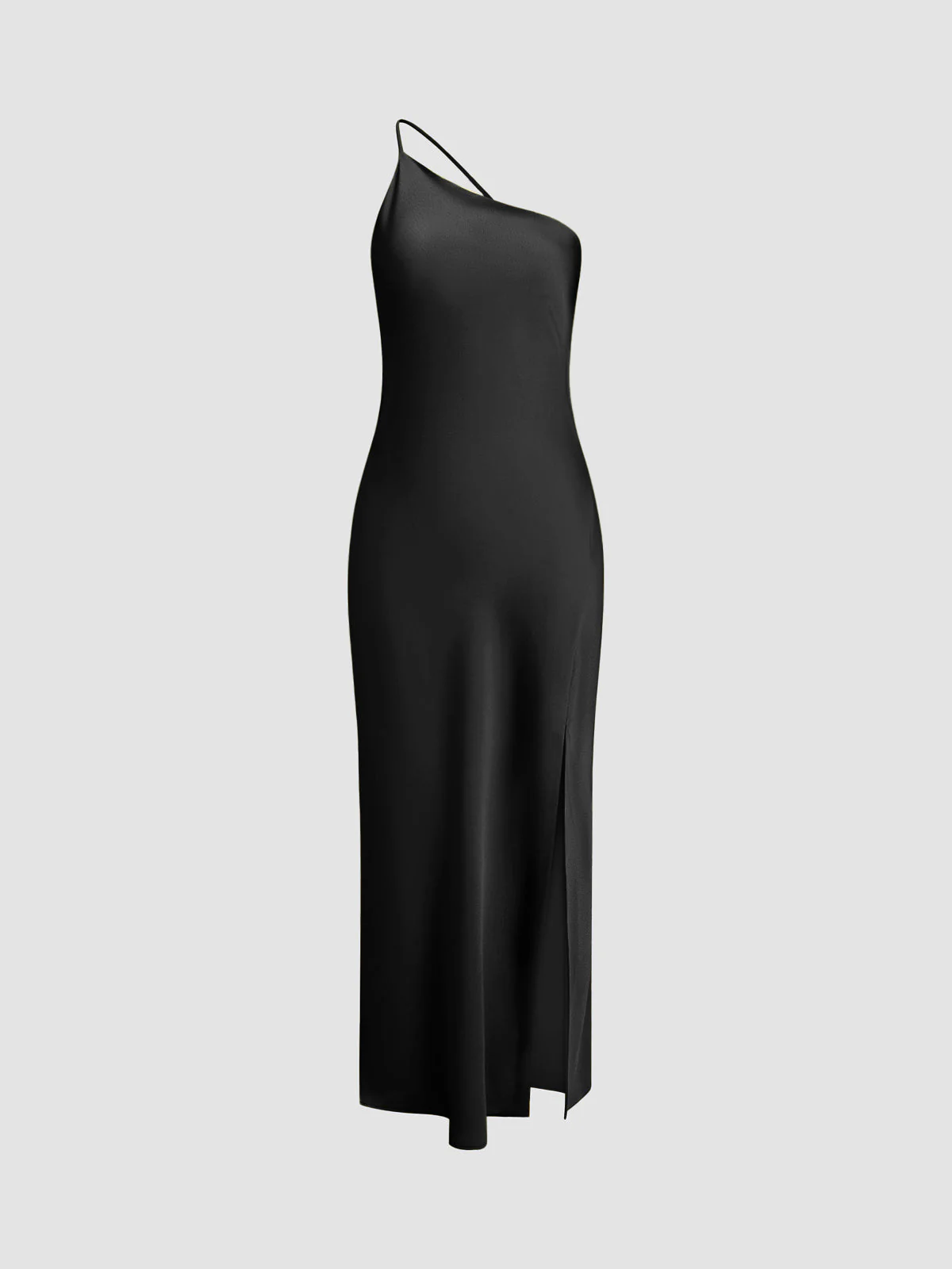 Ladies Slip Dress – Silky-Soft Satin Look – One-Shoulder – Midi Length – With Slit - Image 7