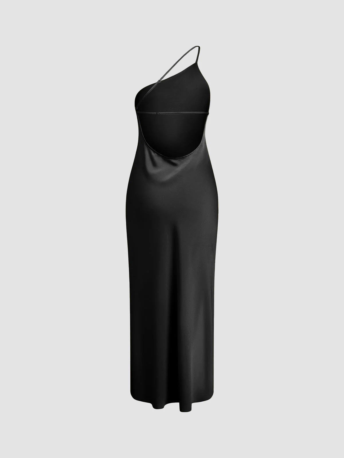 Ladies Slip Dress – Silky-Soft Satin Look – One-Shoulder – Midi Length – With Slit - Image 8