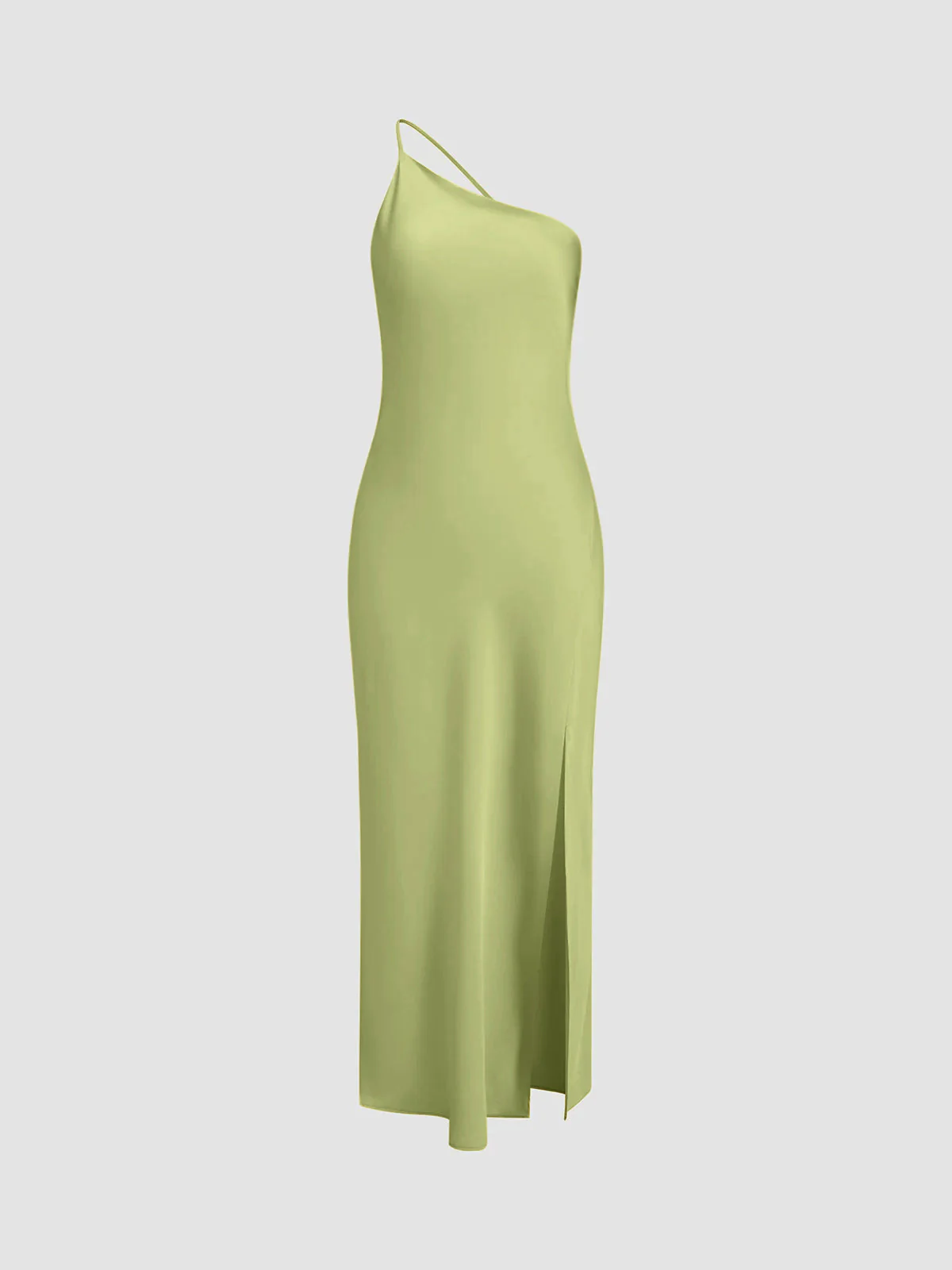 Ladies Slip Dress – Silky-Soft Satin Look – One-Shoulder – Midi Length – With Slit - Image 9