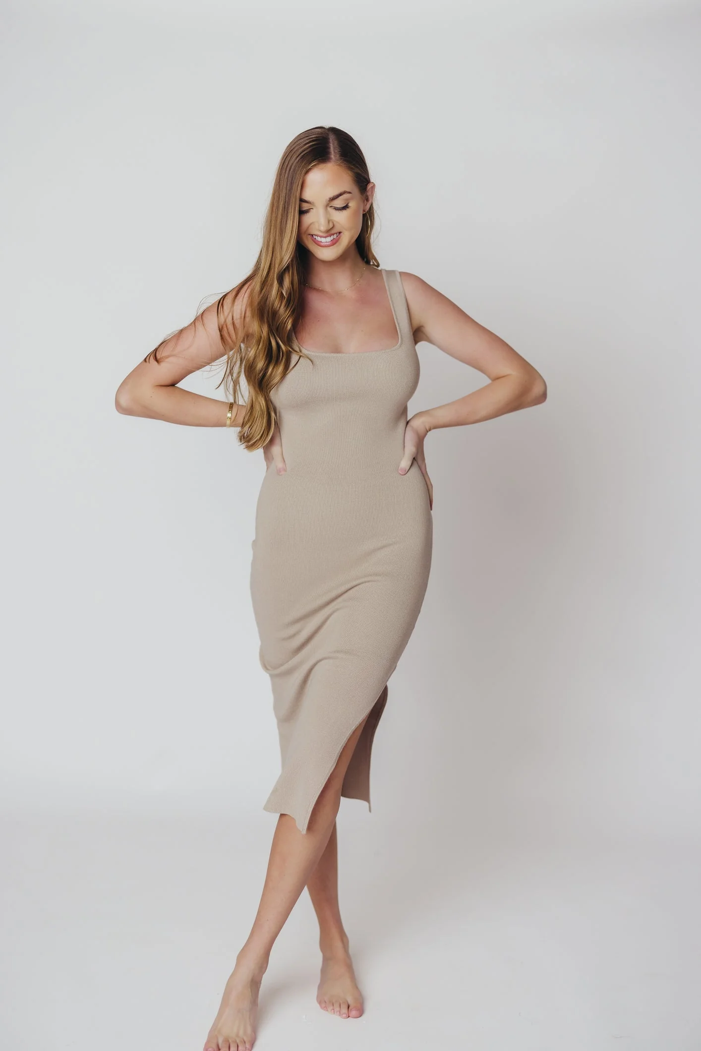 Florence | Knitted Dress with Square Neckline and Split - Image 4