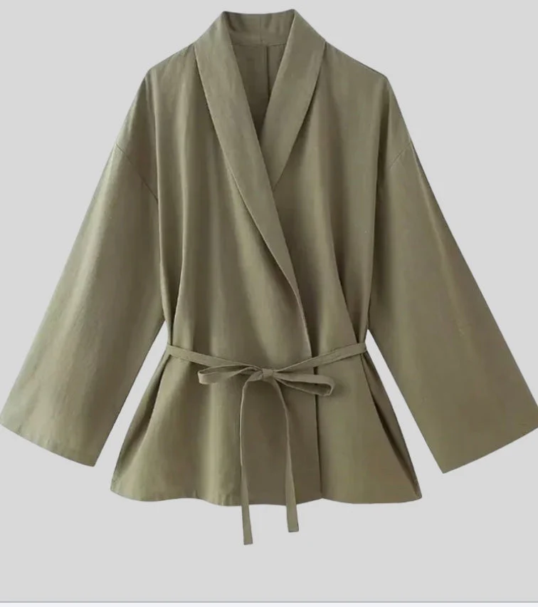 Women's Kimono Jacket – Lightweight Fabric – Wide Sleeves – Waist Belt – Loose-Fitting Model - Image 6