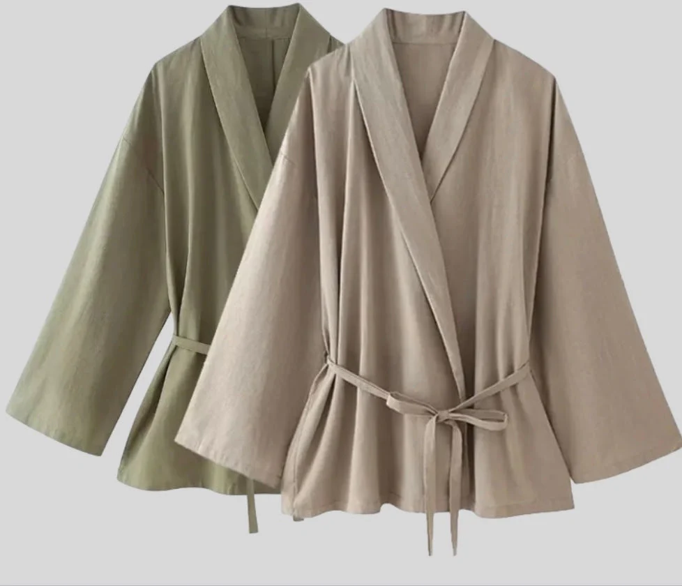 Women's Kimono Jacket – Lightweight Fabric – Wide Sleeves – Waist Belt – Loose-Fitting Model - Image 7