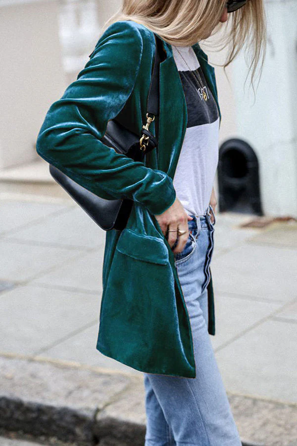 Velvet blazer - stylish long women's coat for casual and elegant looks - Image 13