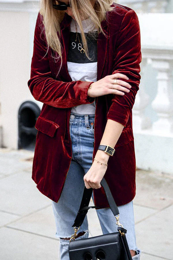 Velvet blazer - stylish long women's coat for casual and elegant looks - Image 6