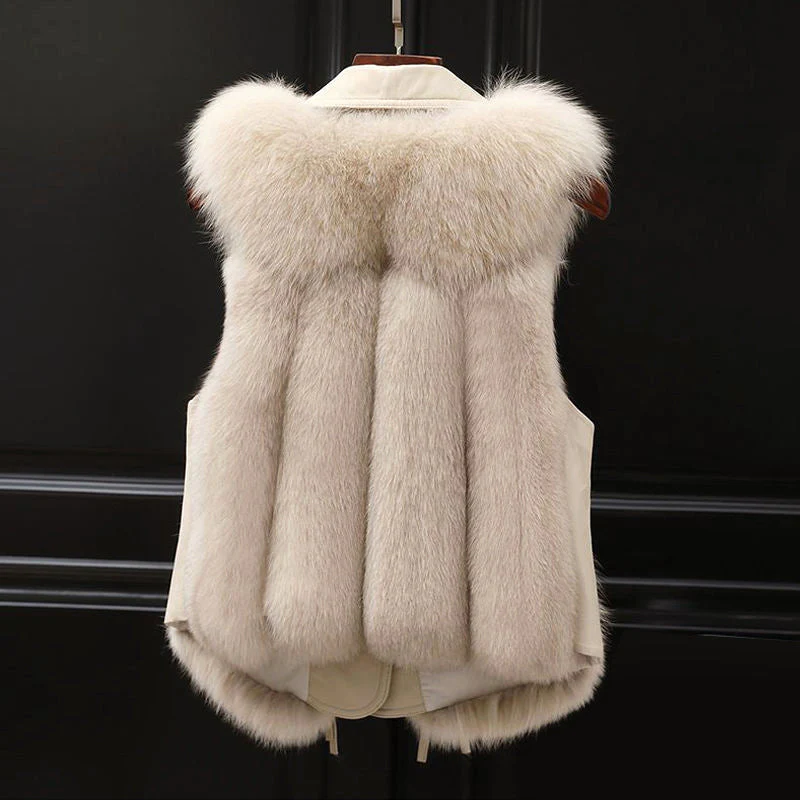 Francesca Regular Fit Vest | Collared Lapel Fur Trim Vest - Image 2