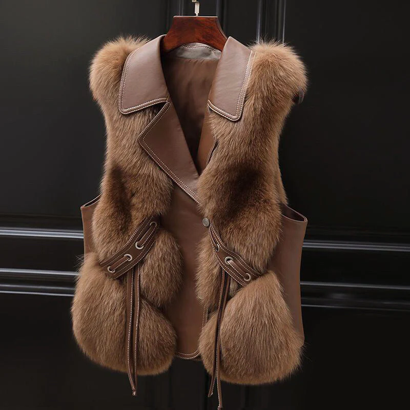 Francesca Regular Fit Vest | Collared Lapel Fur Trim Vest - Image 4
