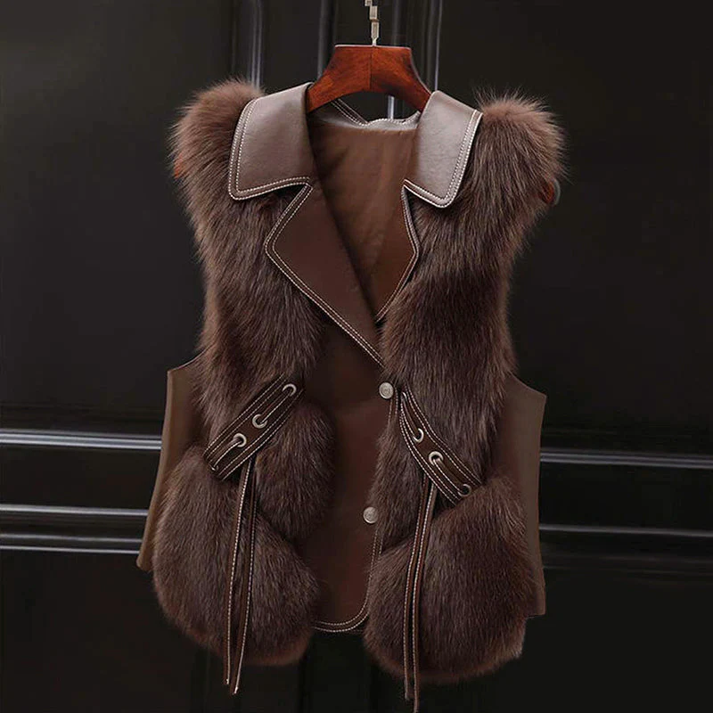 Francesca Regular Fit Vest | Collared Lapel Fur Trim Vest - Image 5