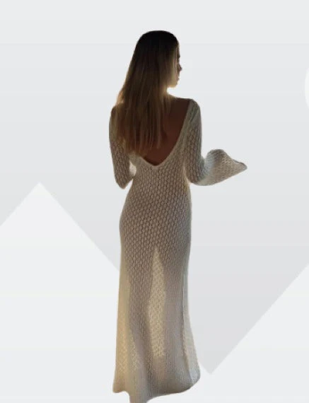 Knitted maxi dress - elegant long women's dress with v-neck - Image 5