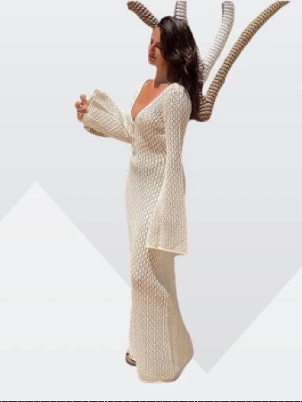 Knitted maxi dress - elegant long women's dress with v-neck - Image 8