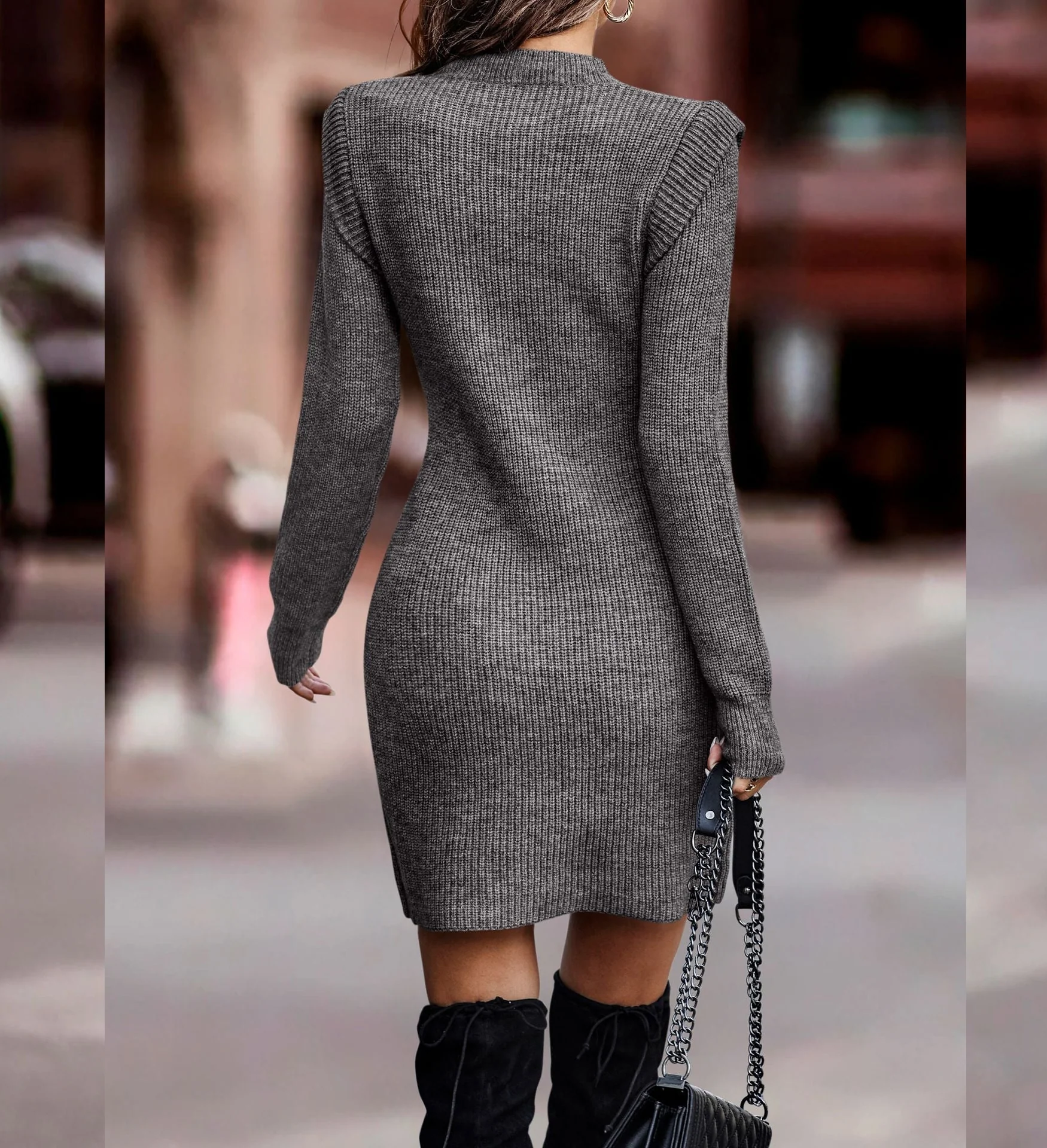 Ribbed knitted dress - elegant women's fitted sweater dress - Image 3