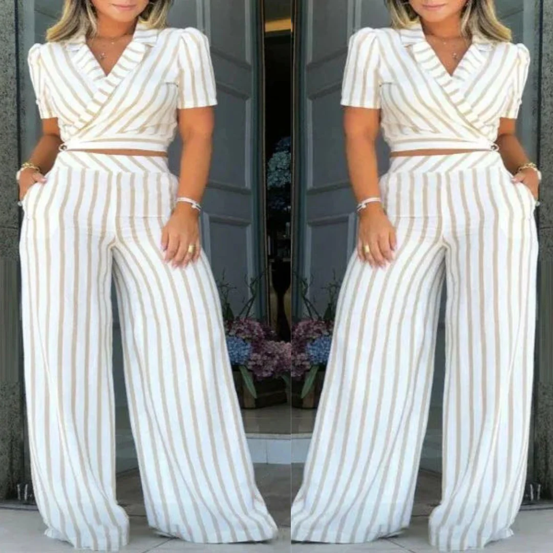 Striped Set Top and Pants Summer Spring - Image 3