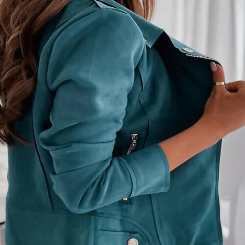 Tailored suede biker jacket for women - with a notched lapel - Image 4