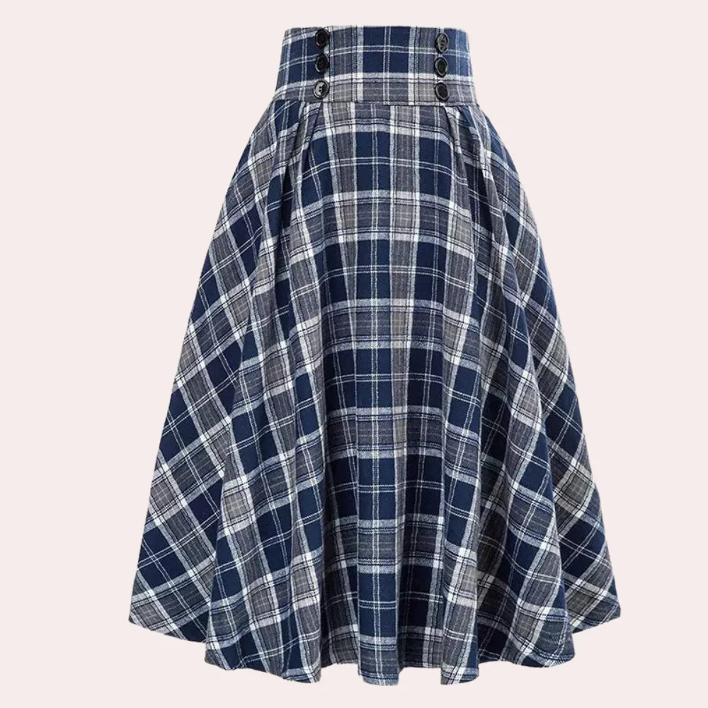 Braided midi-skirt - high-waisted women's checked skirt - Image 2
