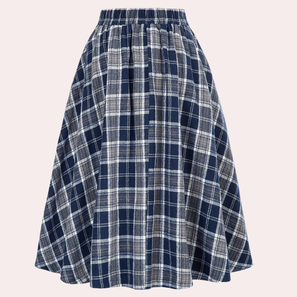 Braided midi-skirt - high-waisted women's checked skirt - Image 3