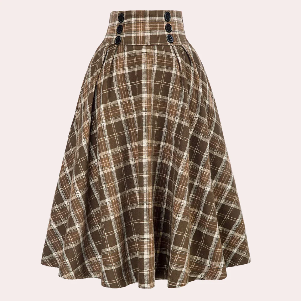 Braided midi-skirt - high-waisted women's checked skirt - Image 4