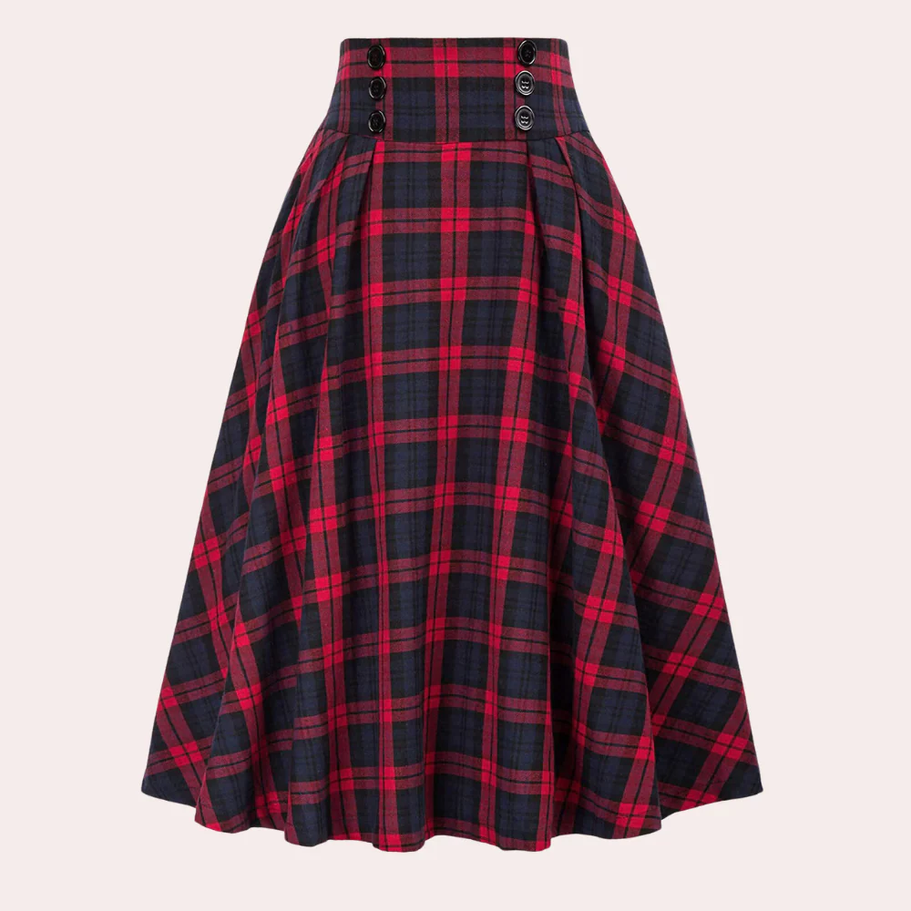 Braided midi-skirt - high-waisted women's checked skirt - Image 5