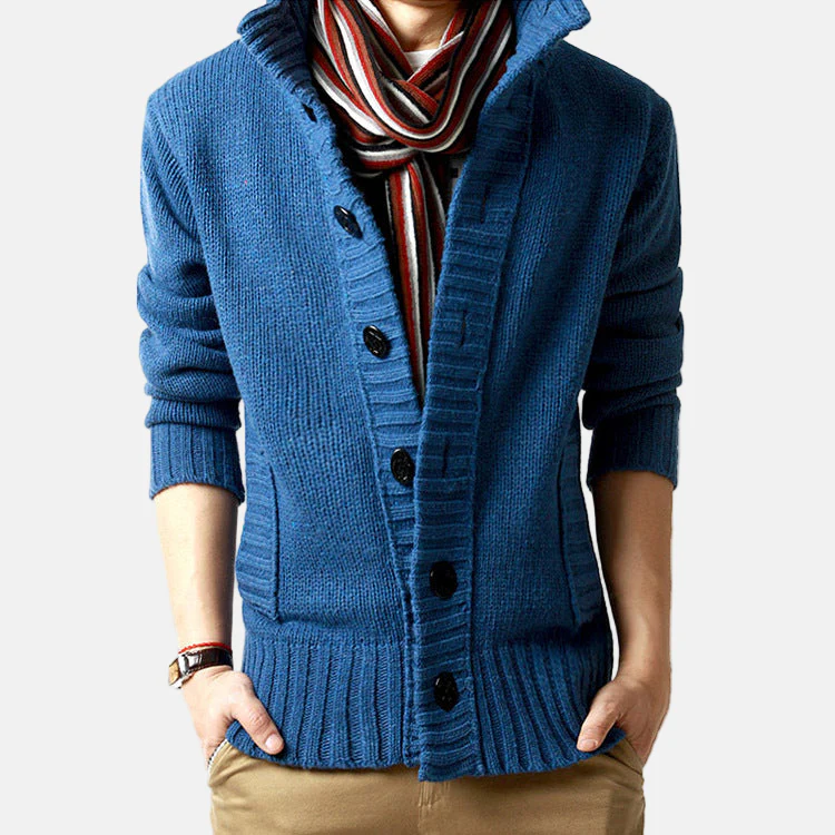 Men’s Cozy Cardigan – Chunky Knit – Stand Collar – Button Front – Relaxed Fit - Image 3