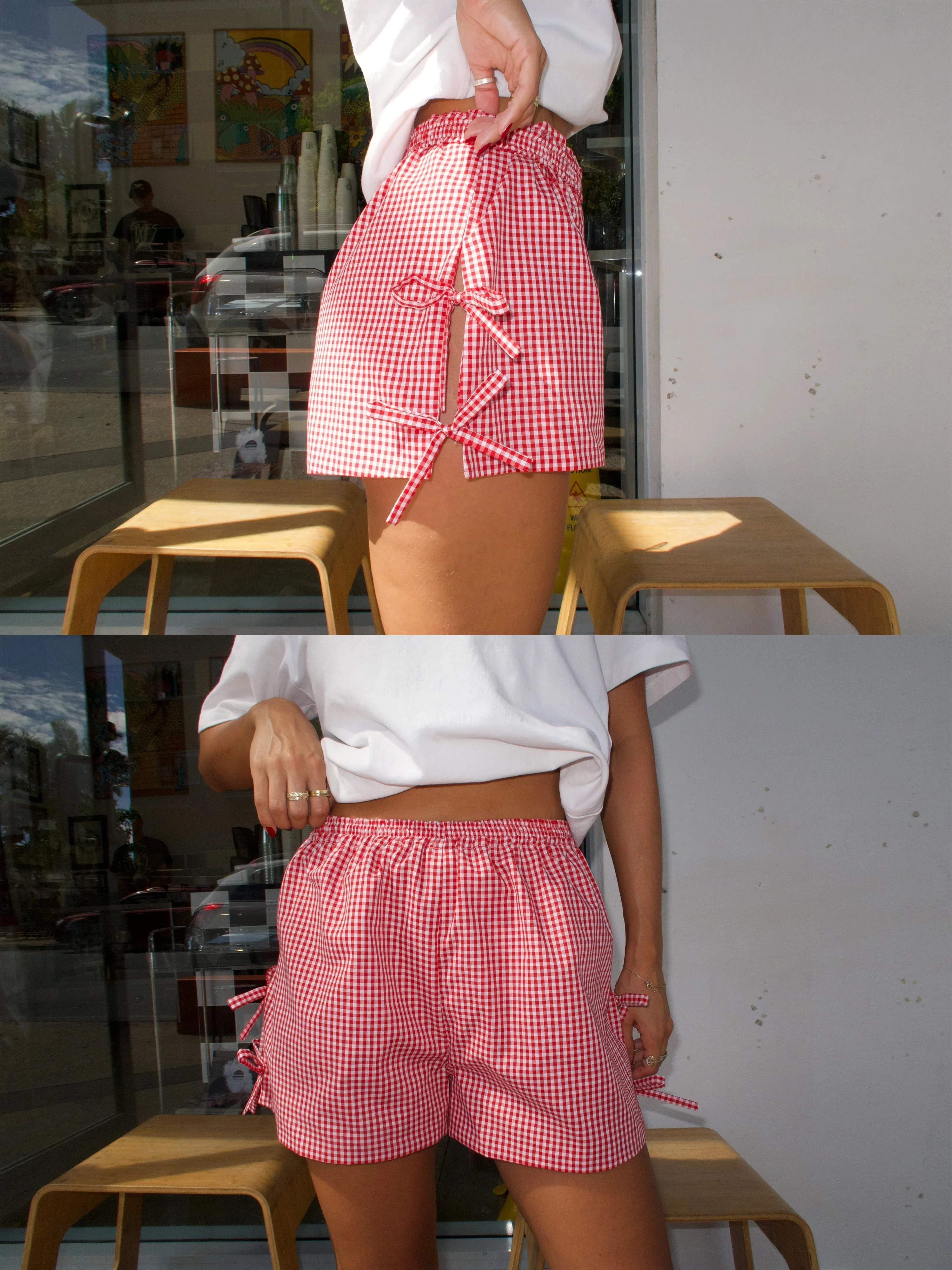 Ladies Shorts - Checked Design - Bow Details - Elastic Waist - Trendy Casual Look - Image 4