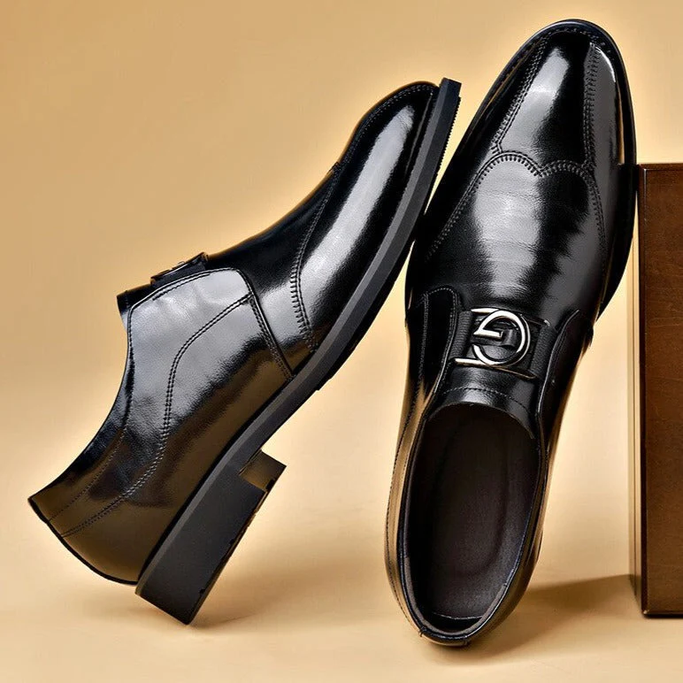 Men's Loafers - Genuine Leather - Glossy Finish - Metal Buckle - Slip-On Comfort - Image 4
