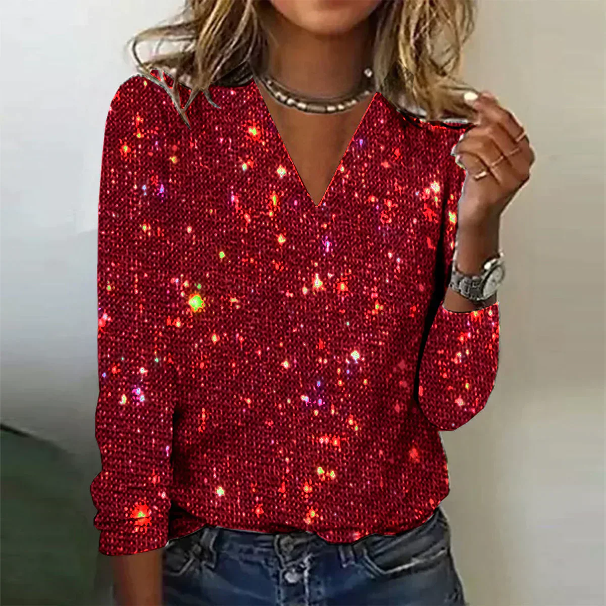 Glitter V-Neck Party Top - Image 2