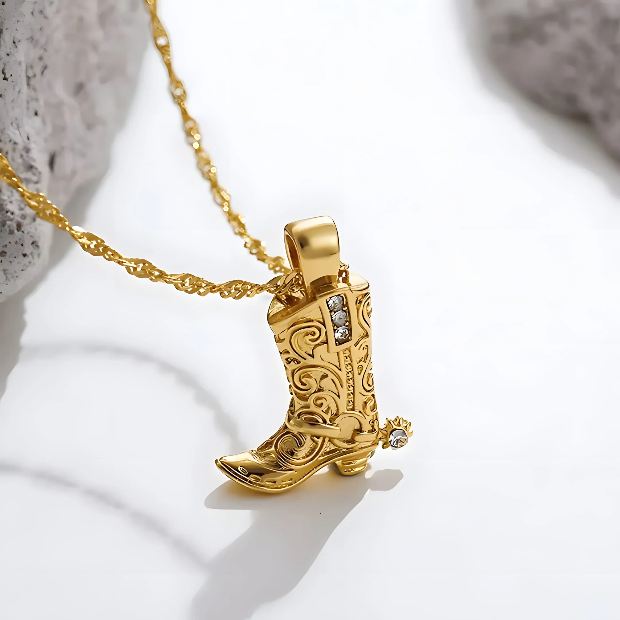 Grace Pendant Necklace | Rhinestone Accents Cowboy Boot Charm Necklace