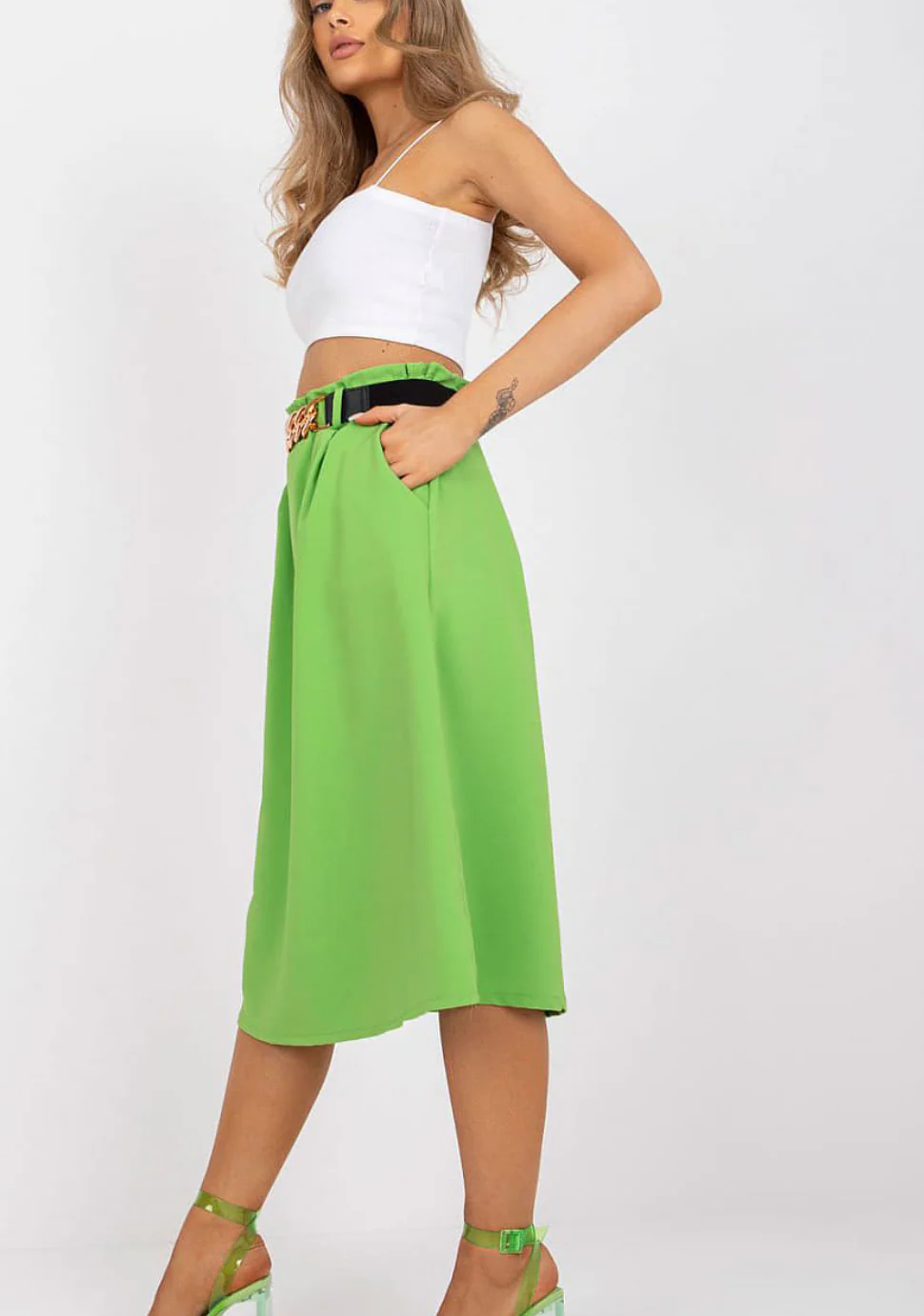 Green midi-skirt with high waist - Image 2