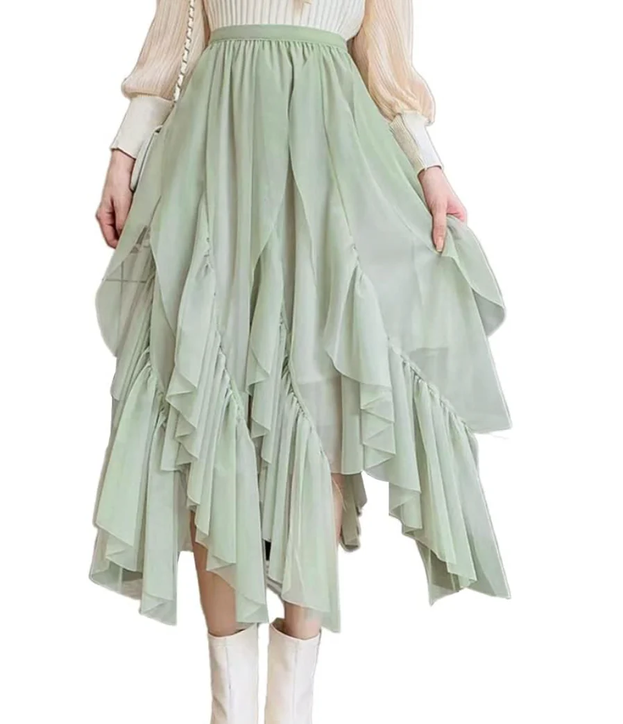 Green midi-skirt with ruffles - Image 2