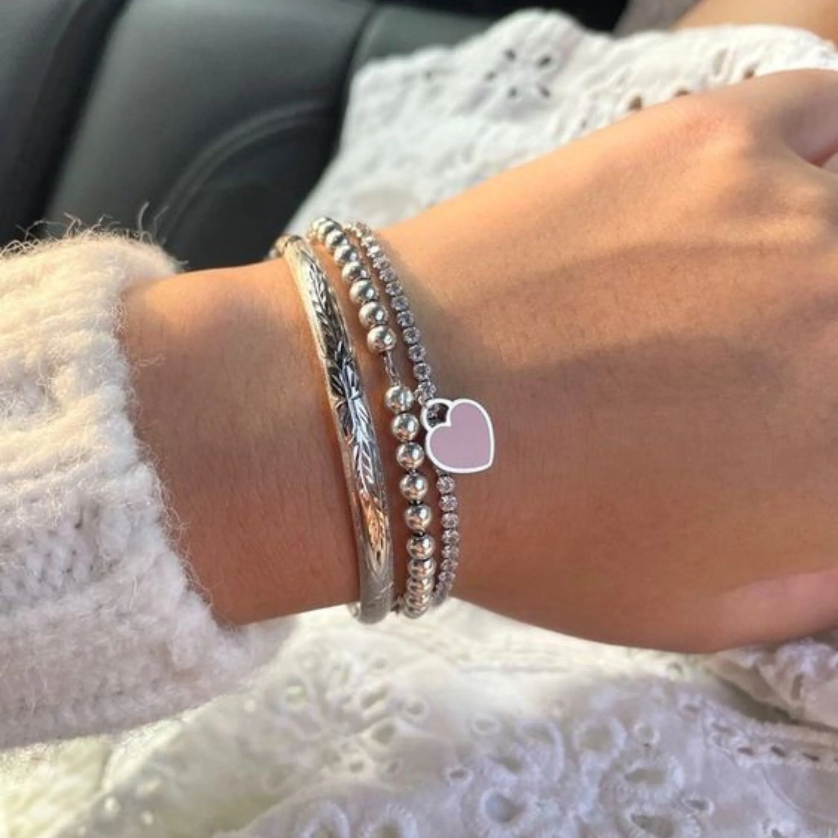 Ladies Bracelet – Metal Beads – Heart-Shaped Charm – Adjustable Clasp - Image 2