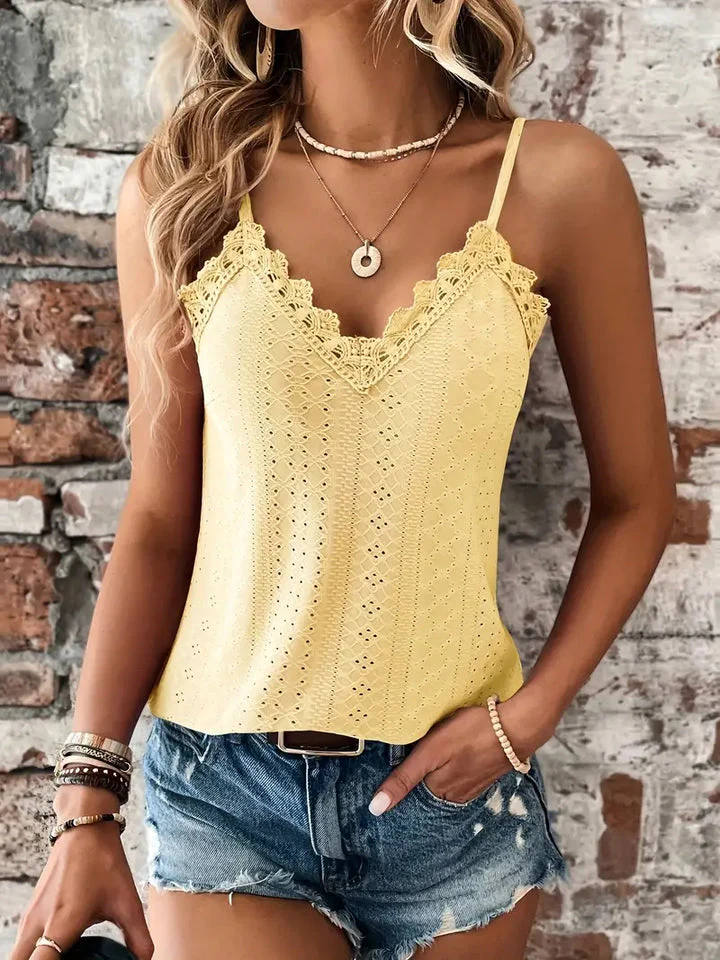 Ladies Cami Top – Lace Trim – Sleeveless – V-Neck – Embroidered Detail – Airy - Image 4