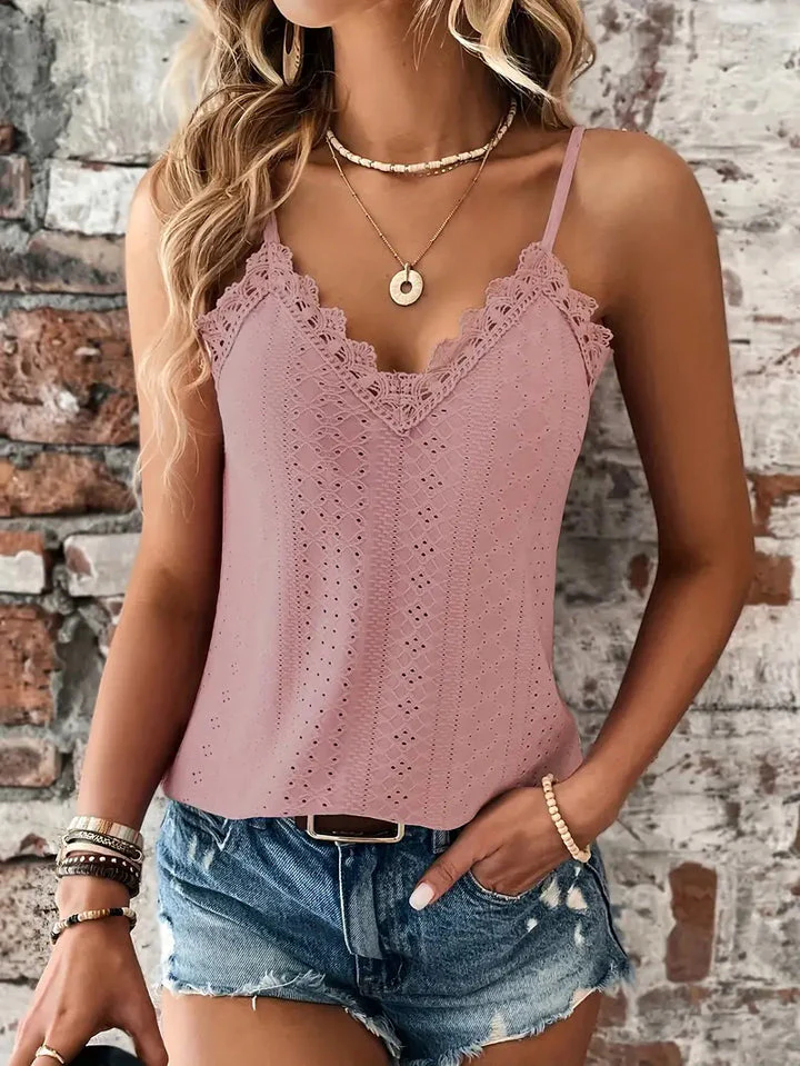 Ladies Cami Top – Lace Trim – Sleeveless – V-Neck – Embroidered Detail – Airy - Image 6