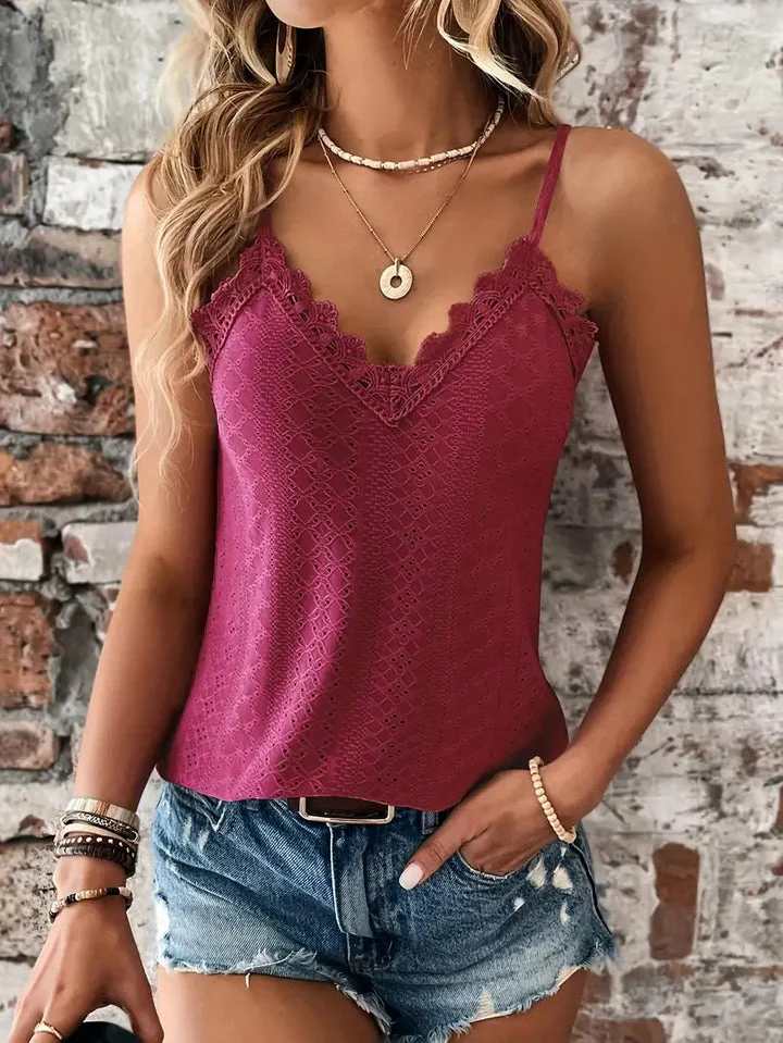 Ladies Cami Top – Lace Trim – Sleeveless – V-Neck – Embroidered Detail – Airy - Image 7