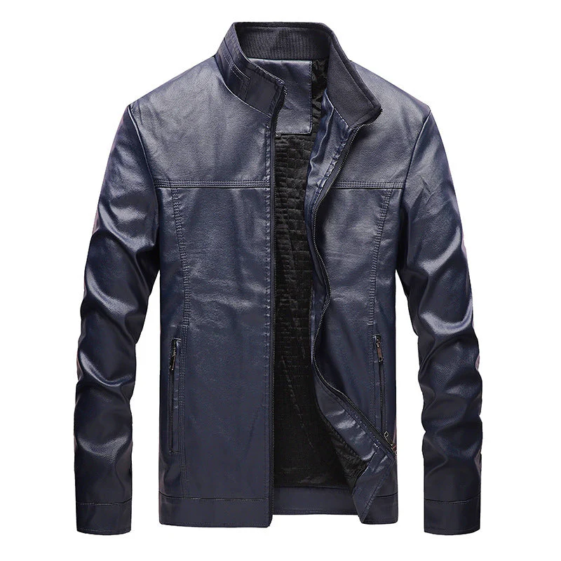 Men's biker jacket – Tailored fit – Faux leather – Stand-up collar – Zip pockets