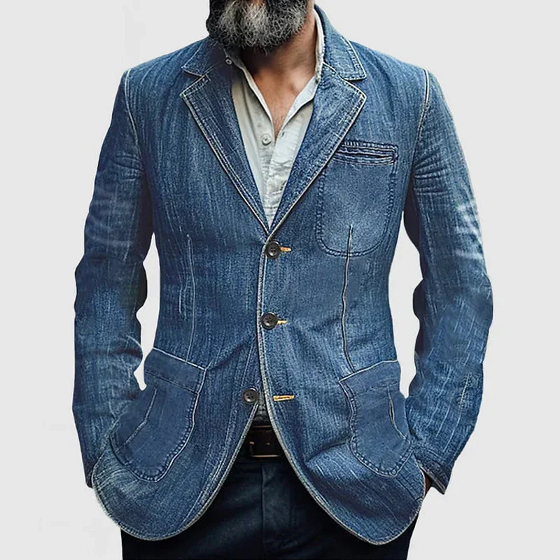 Men's Blazer – Denim – Tailored Fit – Single-Breasted – Notch Lapel – Casual - Image 2
