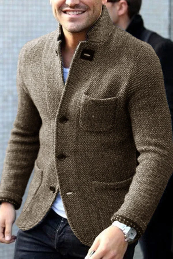 Men's Blazer – Tailored Fit – Tweed Look – Stand-Up Collar – Functional Pockets - Image 3