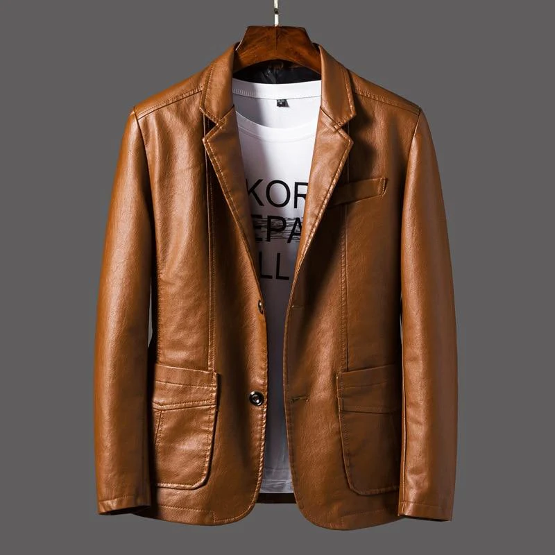 Men's Blazer – Leather – Tailored Fit – Single-Breasted – Classic Lapels - Image 2