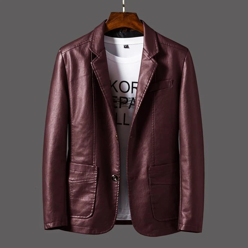 Men's Blazer – Leather – Tailored Fit – Single-Breasted – Classic Lapels - Image 3
