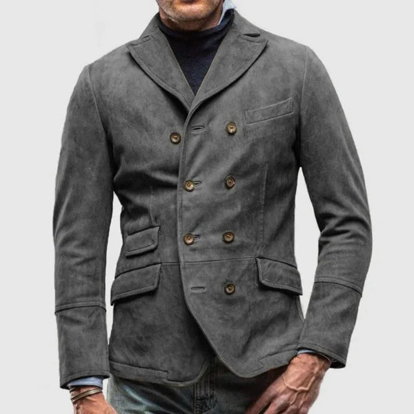 Men's Blazer – Slim Fit – Suede Look – Double-Breasted – Notched Lapel - Image 2