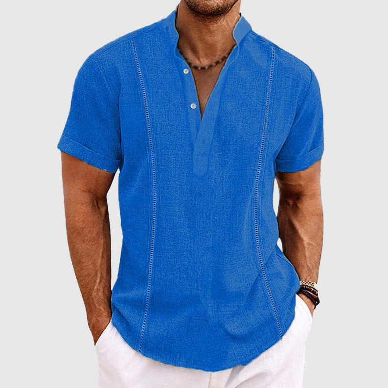 Men's Shirt – Relaxed Fit – Short Sleeve – Breathable Material – Collarless Design - Image 2