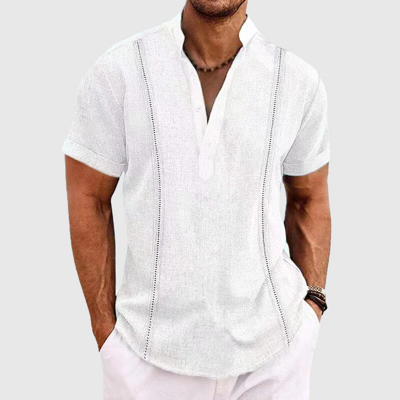Men's Shirt – Relaxed Fit – Short Sleeve – Breathable Material – Collarless Design - Image 3