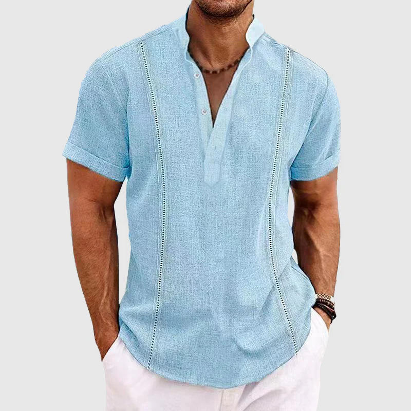 Men's Shirt – Relaxed Fit – Short Sleeve – Breathable Material – Collarless Design - Image 4