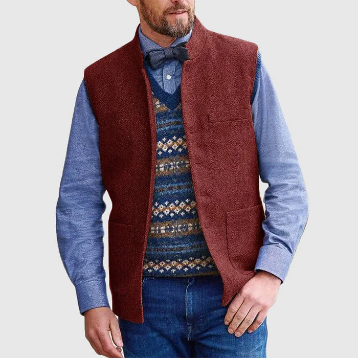 Men's Bodywarmer – Wool Mix – Tailored Fit – Stand-up Collar – Functional Pockets - Image 2