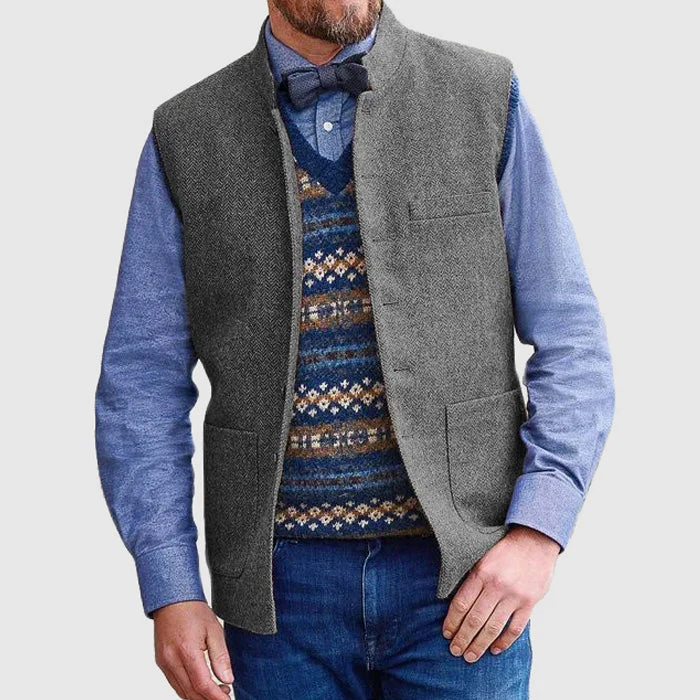 Men's Bodywarmer – Wool Mix – Tailored Fit – Stand-up Collar – Functional Pockets - Image 3