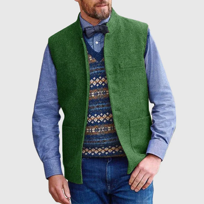 Men's Bodywarmer – Wool Mix – Tailored Fit – Stand-up Collar – Functional Pockets - Image 4